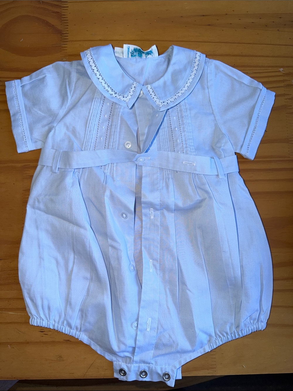 Light Blue Button-Front Baby Romper with Peter Pan Collar